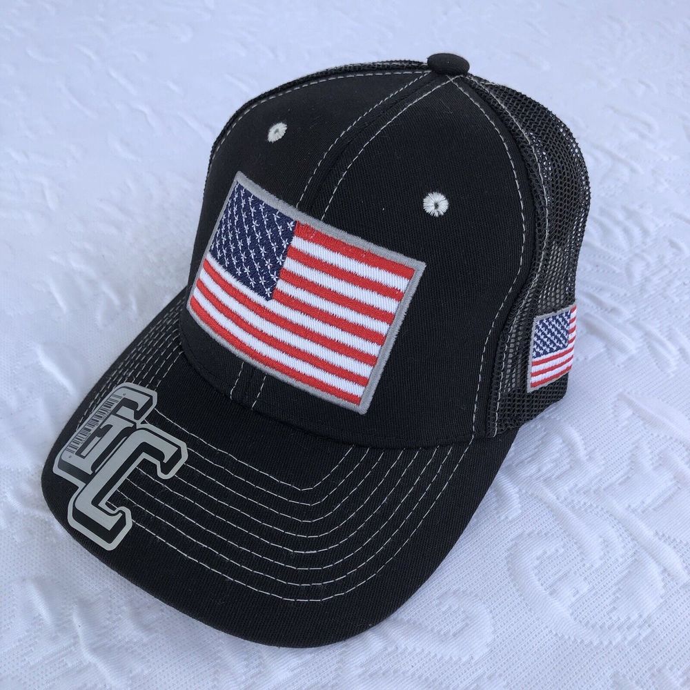 American Flag Hat Black Trucker Patch USA Boat Beach Party Cap